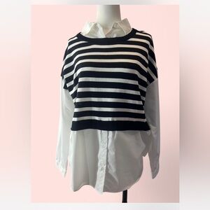 Black and White Striped Women's Top